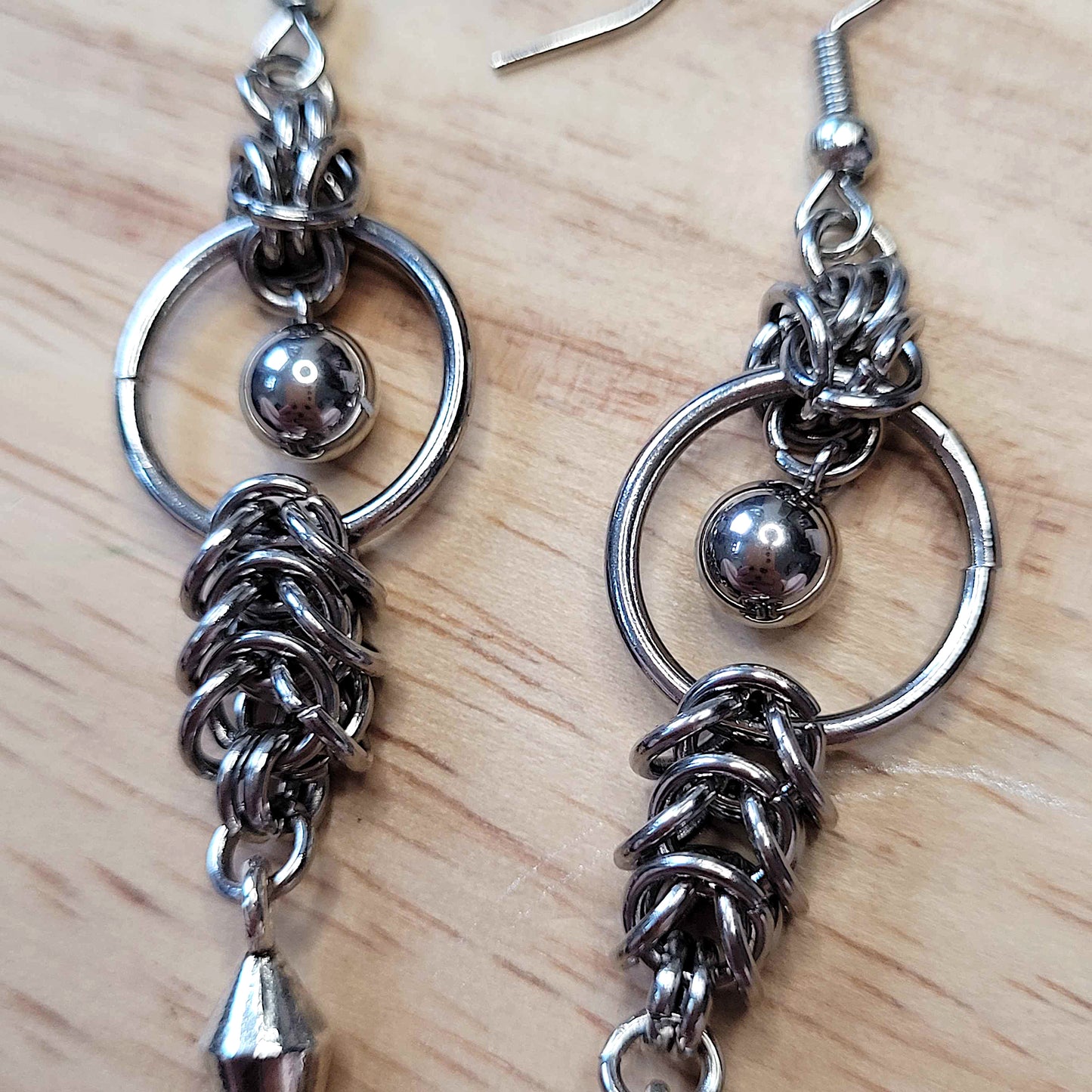 Mid loop ball and spike box chain earrings