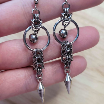 Mid loop ball and spike box chain earrings