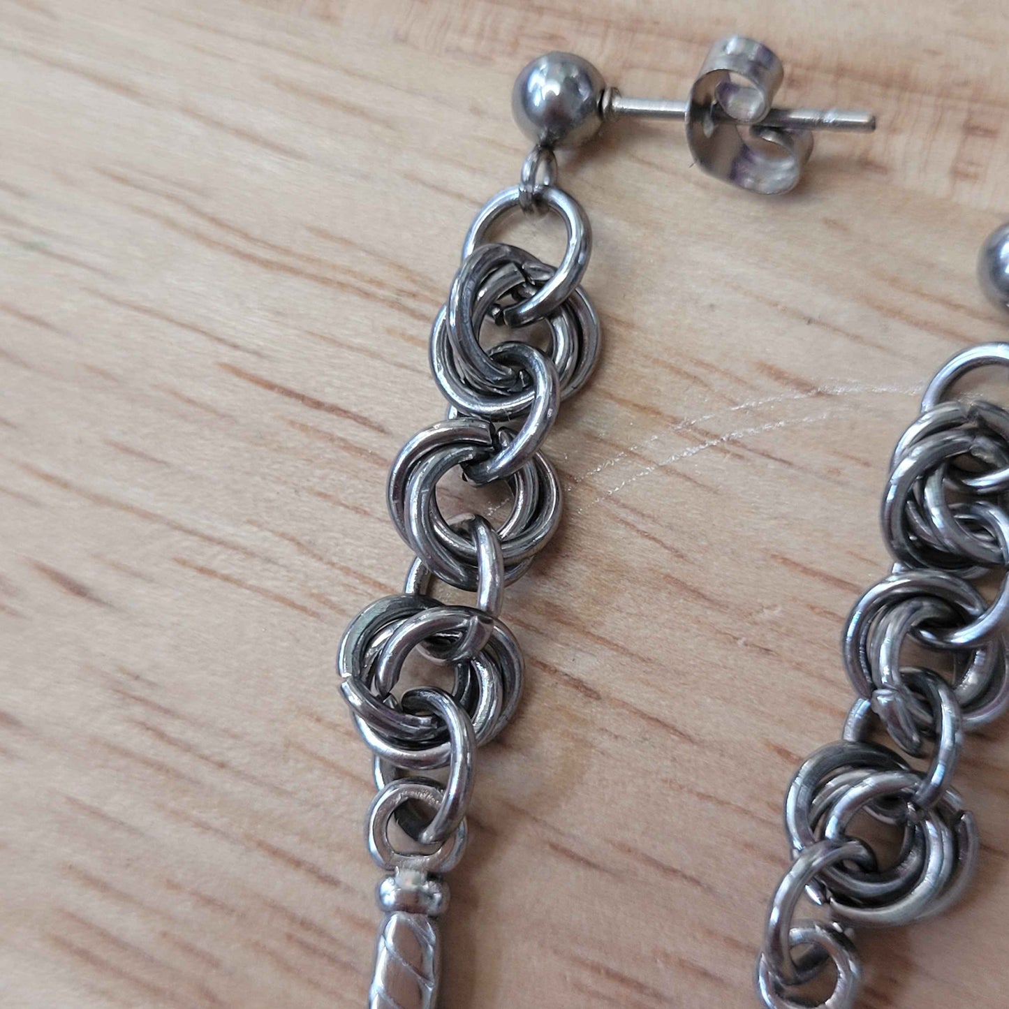 Mini mobius and dagger chainmaille stud earrings