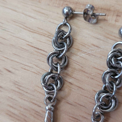 Mini mobius and dagger chainmaille stud earrings