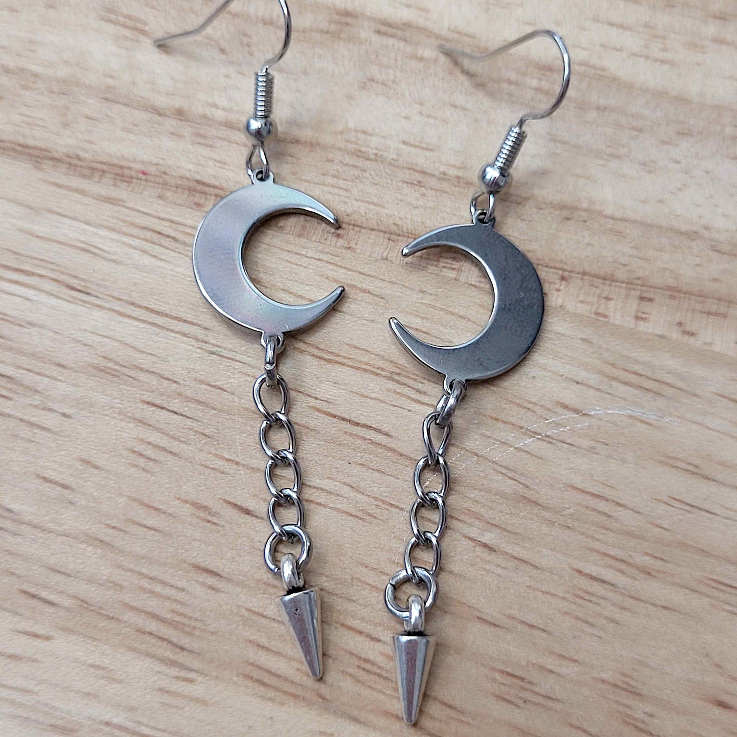 Gothic moon chain and spike earrings