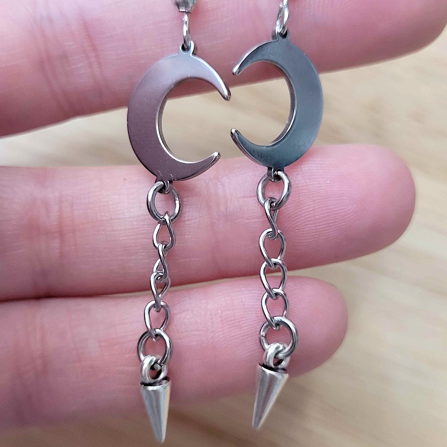 Gothic moon chain and spike earrings