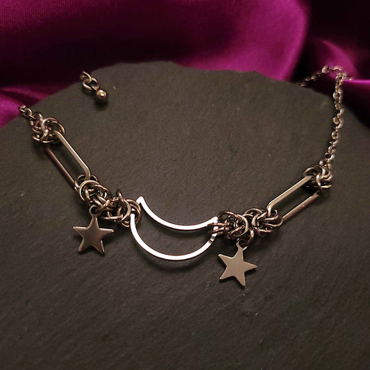 Simple star and moon byzantine necklace