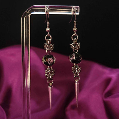 Floral bead and spike earrings