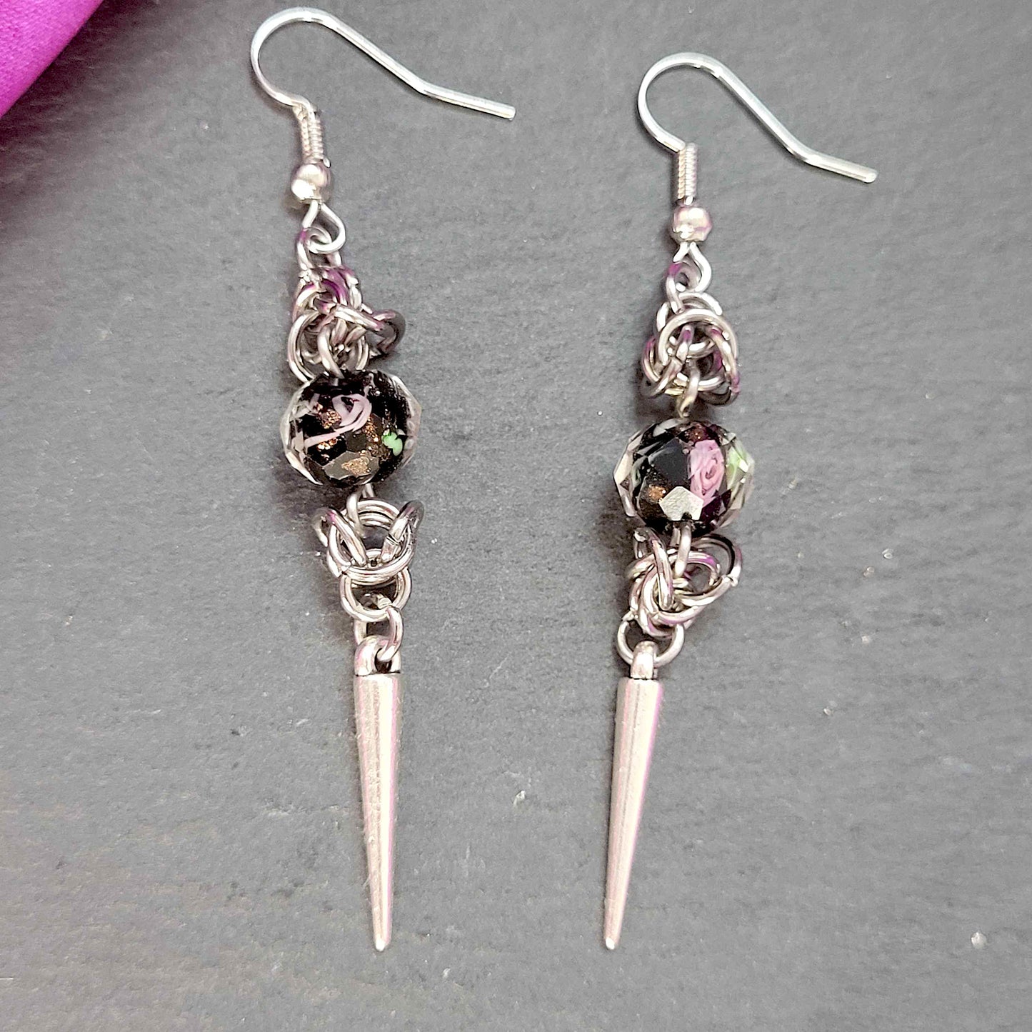 Floral bead and spike earrings