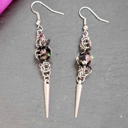Floral bead and spike earrings