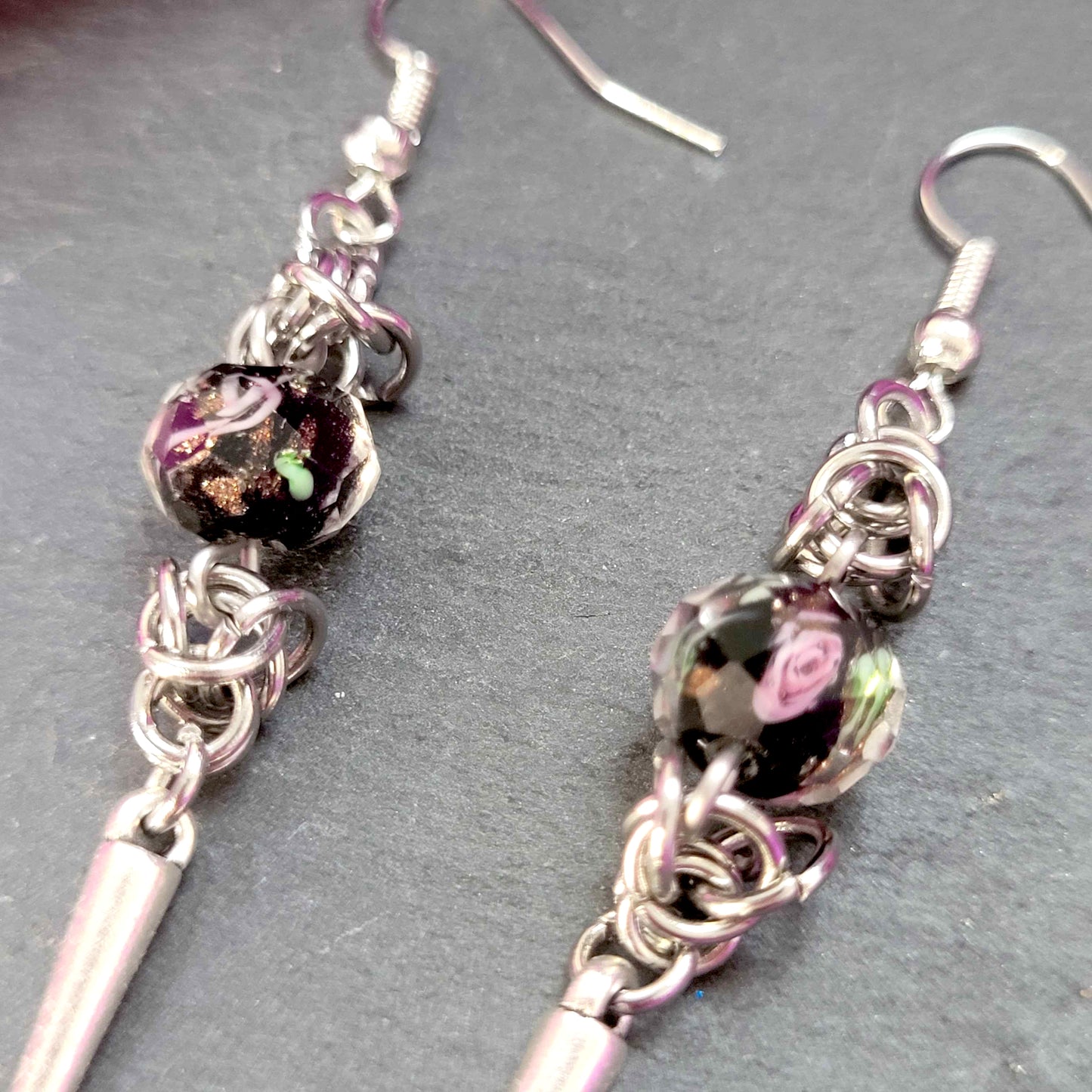 Floral bead and spike earrings
