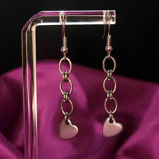 Oval link heart drop earrings