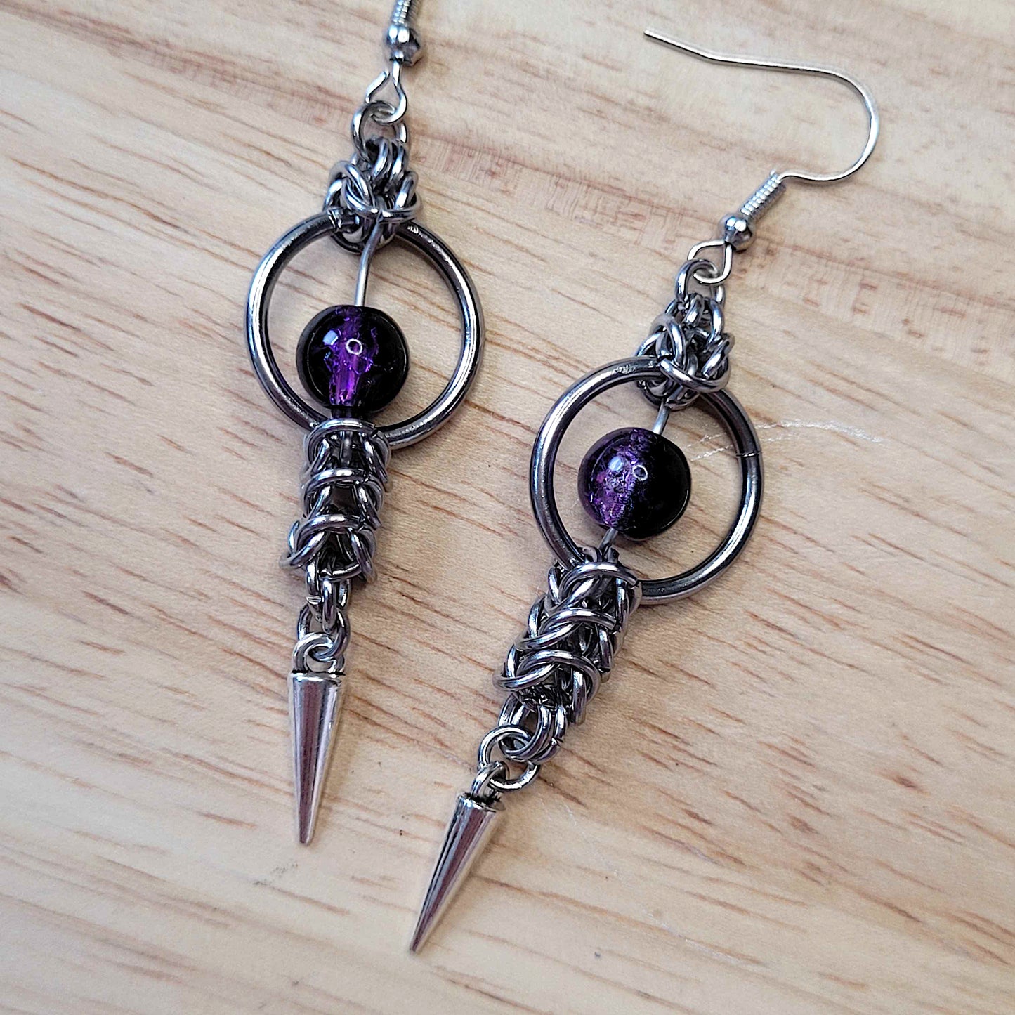 Purple aurora box chain mid loop earrings