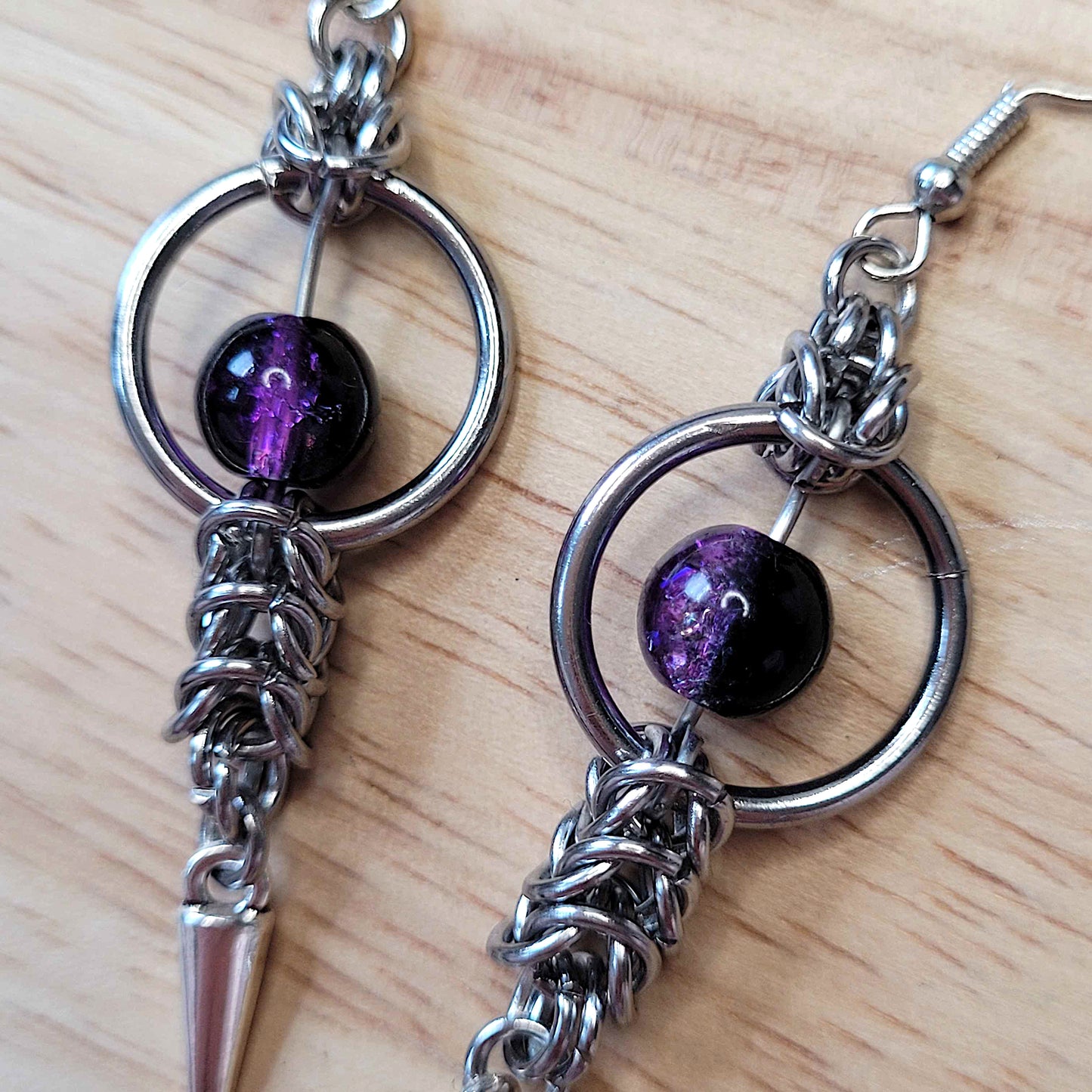 Purple aurora box chain mid loop earrings