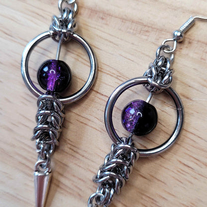 Purple aurora box chain mid loop earrings