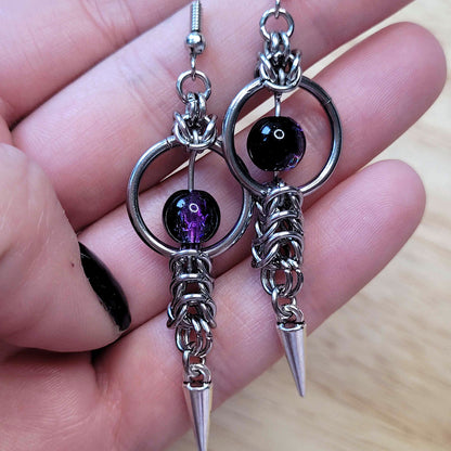 Purple aurora box chain mid loop earrings