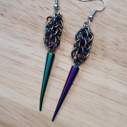 Anodized steel full persian spike earrings