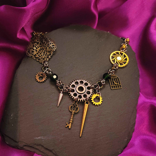 Steampunk cluttered necklace